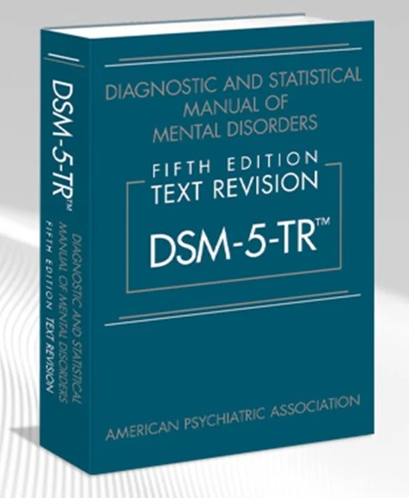DSM-5-TR manual cover, Diagnostic and Statistical Manual of Mental Disorders, Fifth Edition Text Revision, by American Psychiatric Association.