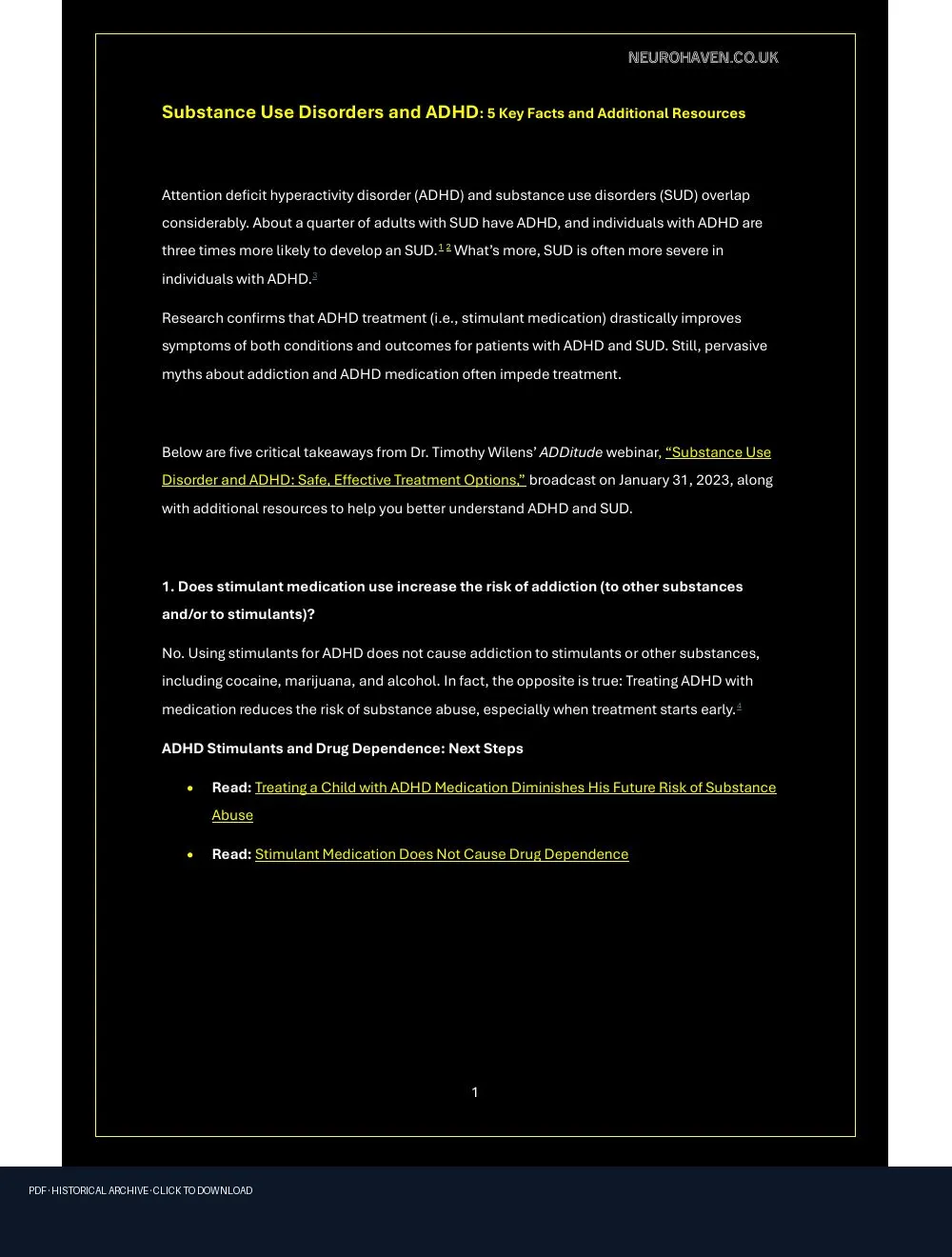 First-page preview of PDF: Addiction ADHD the truth