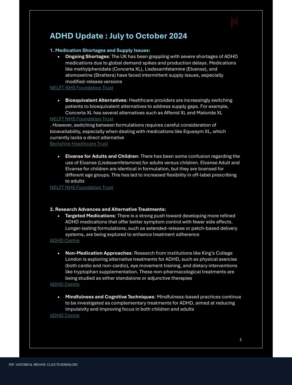 First-page preview of PDF: ADHD Update July October2024