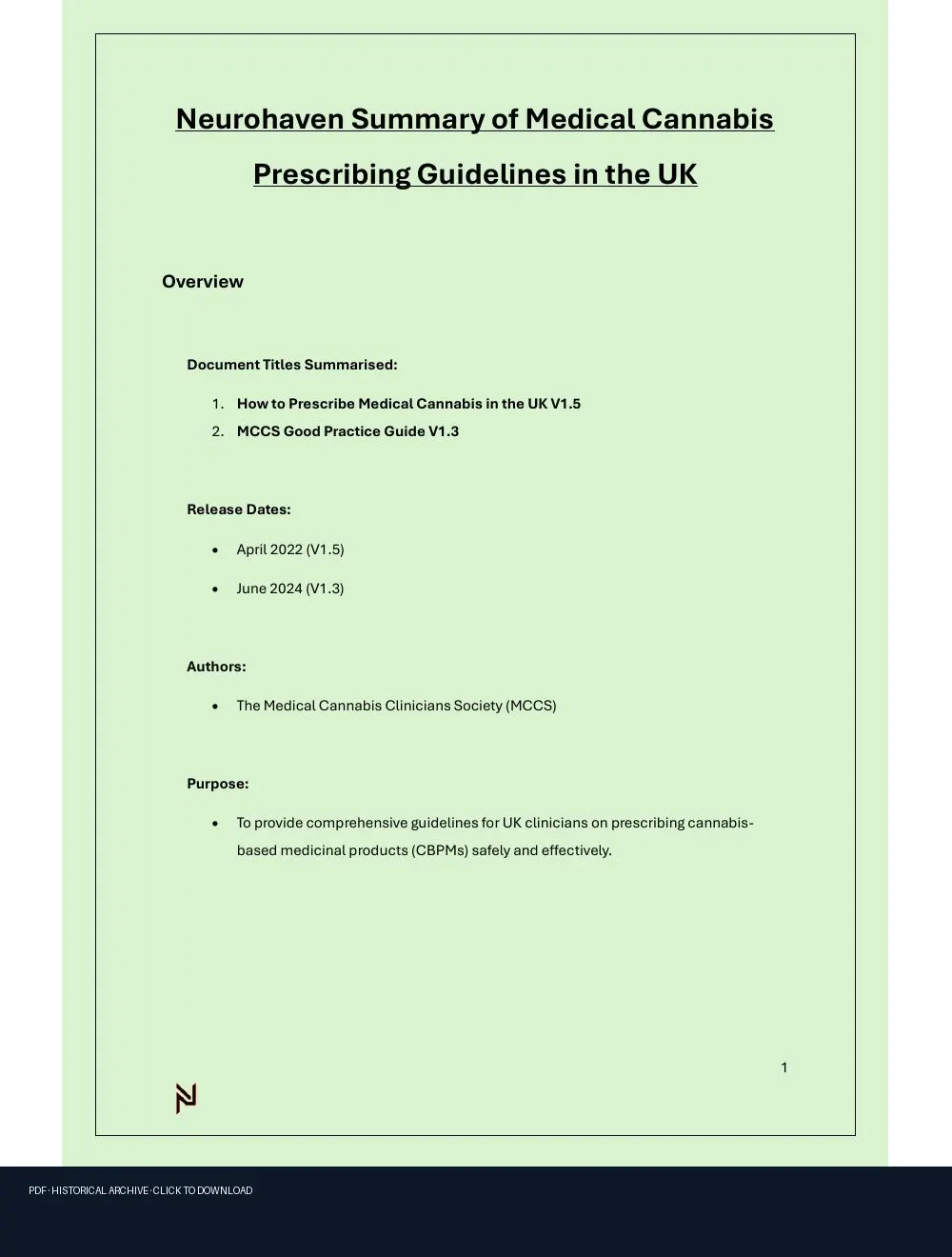 First-page preview of PDF: Cannabis Prescribing Guidlines UK 2024 lgwl
