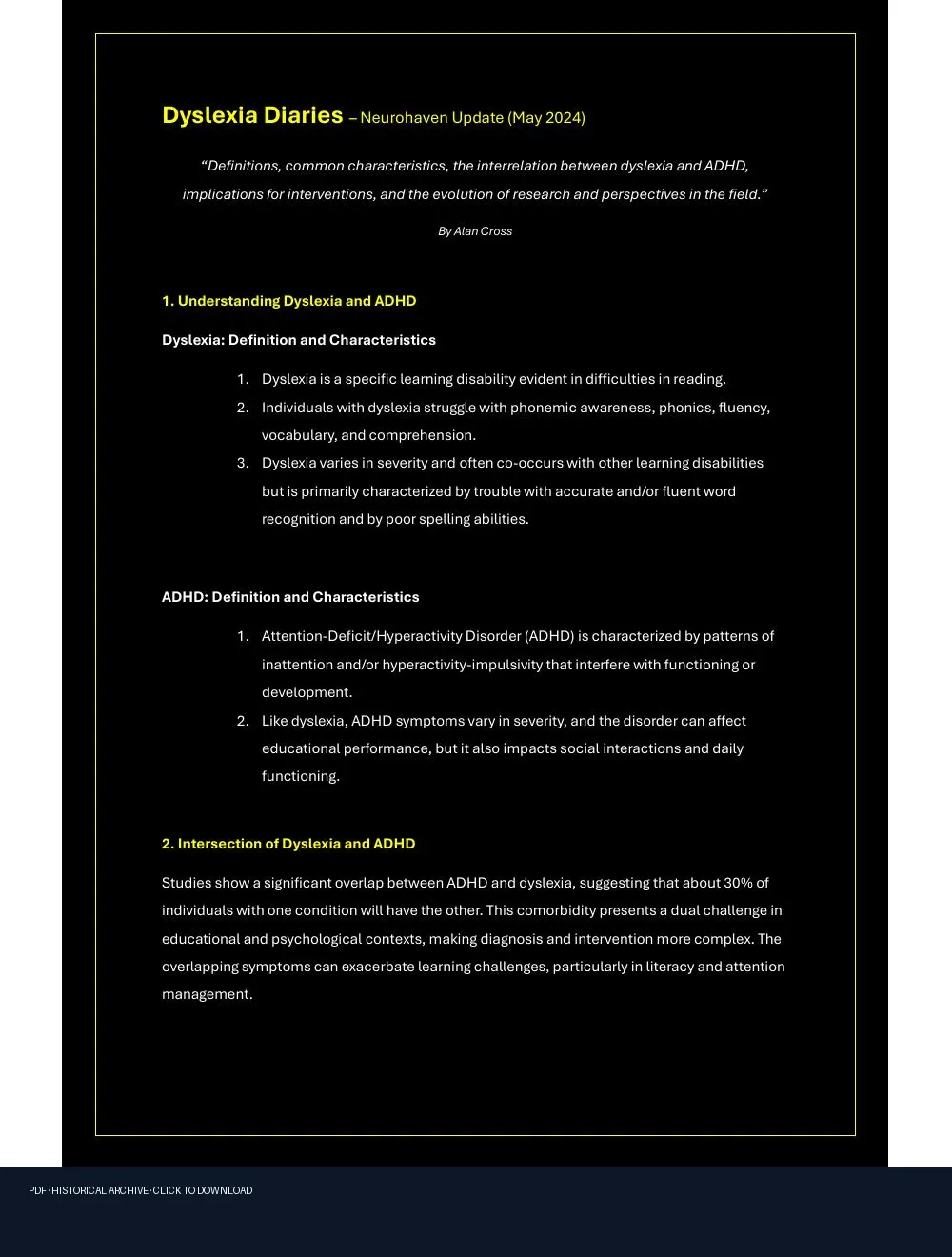 First-page preview of PDF: Dyslexia Diaries