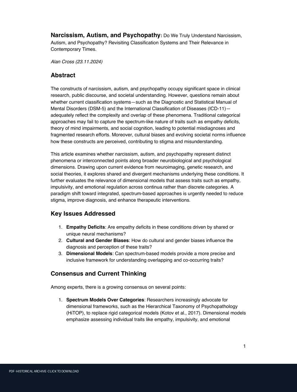 First-page preview of PDF: Microsoft Word - Narcissism.docx