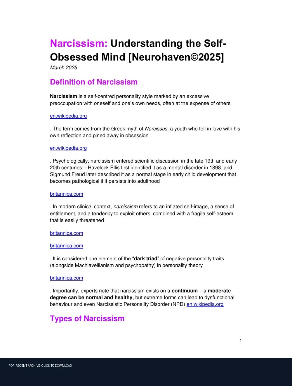 First-page preview of PDF: Narcissism