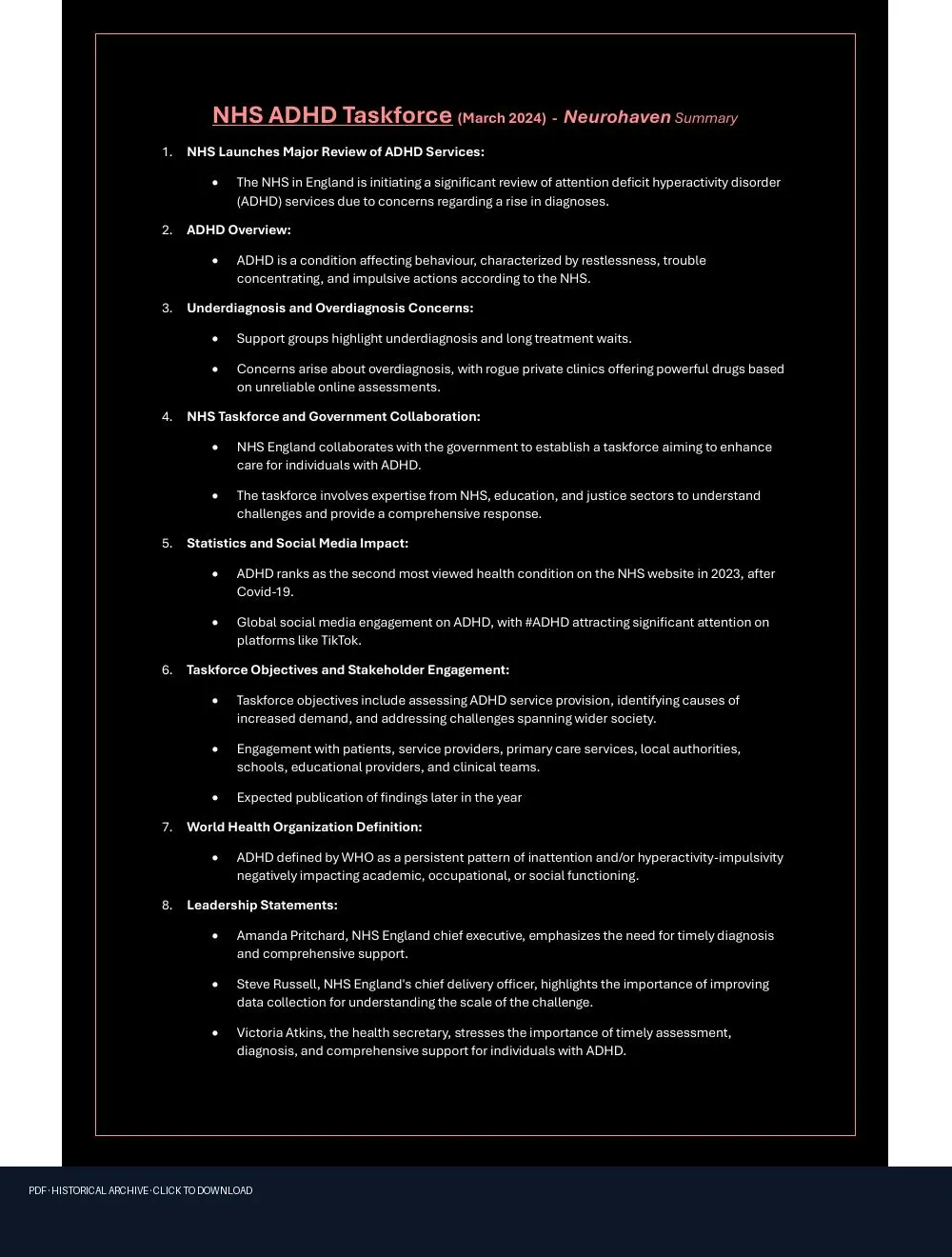 First-page preview of PDF: NHS ADHD Taskforce