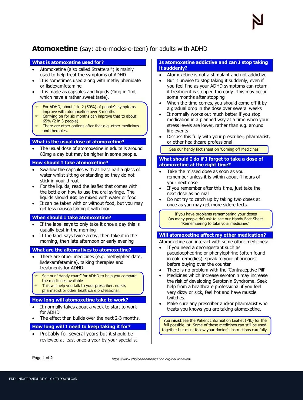 First-page preview of PDF: pillatomoxetineadultuk