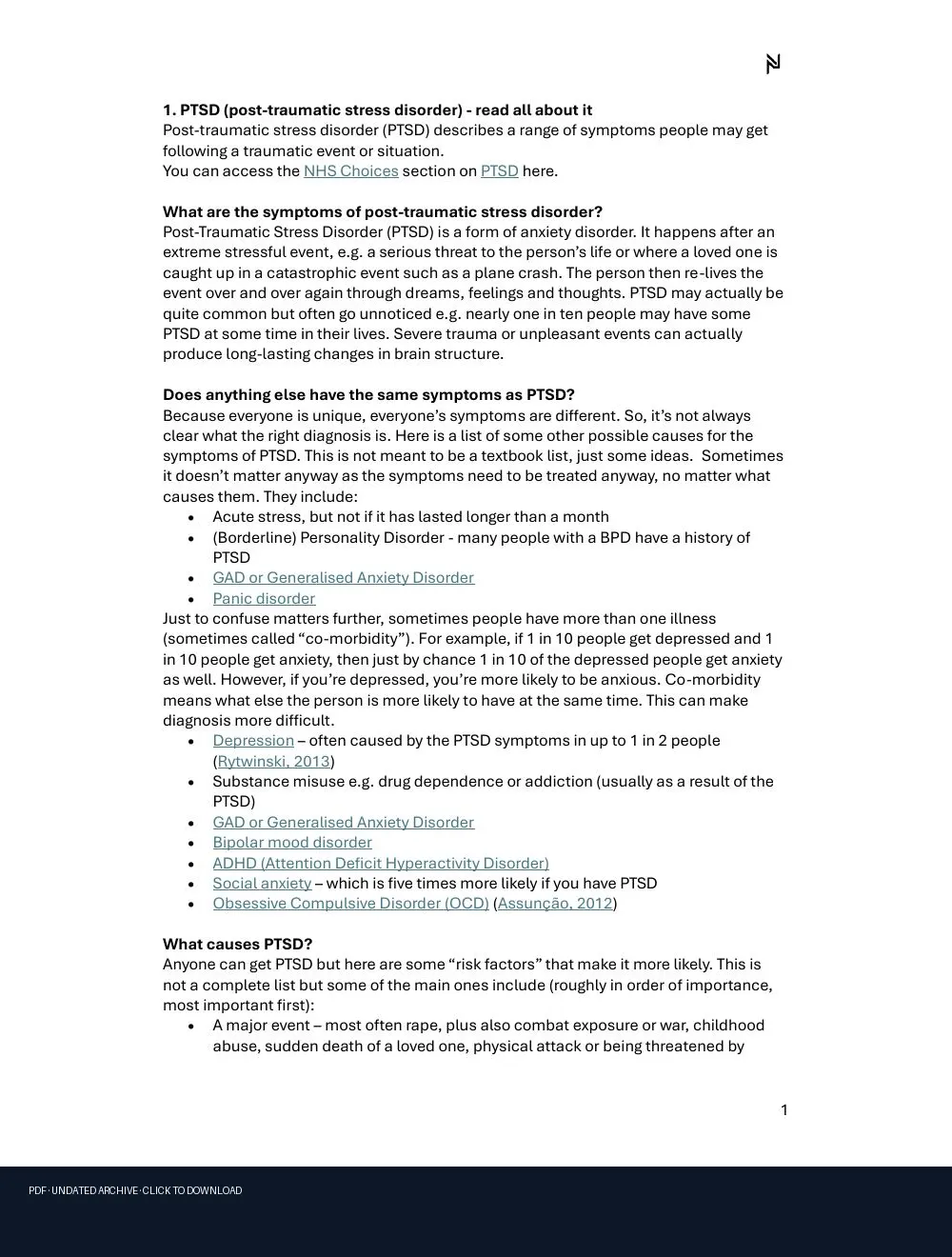 First-page preview of PDF: PTSD