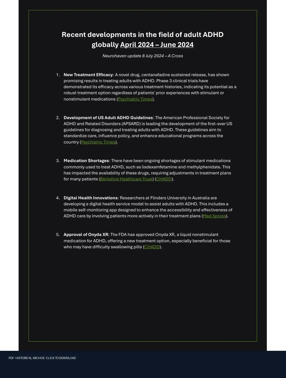 First-page preview of PDF: Recent developments in the field of adult ADHD globally over the past three months
