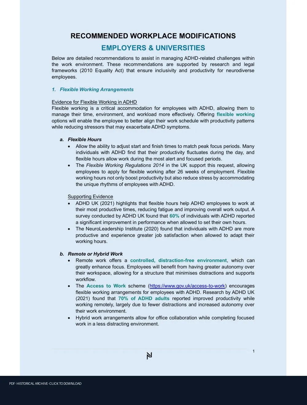 First-page preview of PDF: Recommended Workplace Modifications for Employers