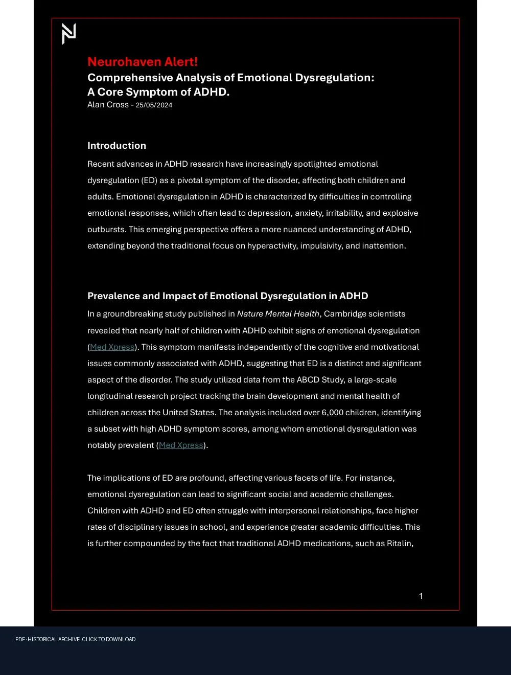 First-page preview of PDF: RSD Neurohaven Alert