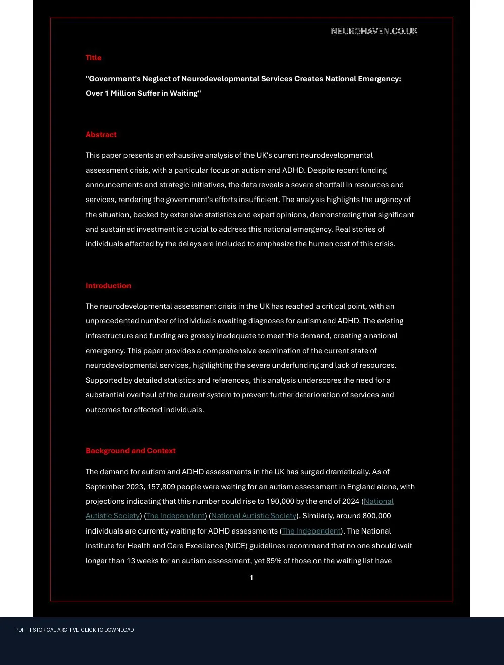First-page preview of PDF: The scandal of One Million
