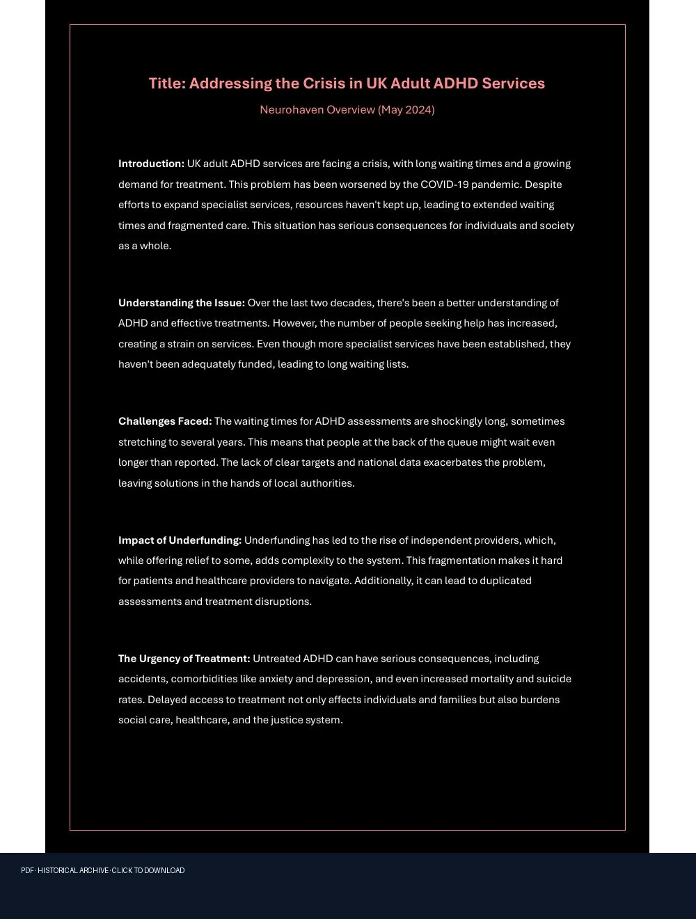 First-page preview of PDF: UK adhd crisis