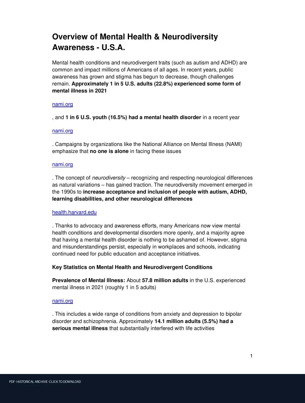 First-page preview of PDF: USA Overview of Mental Health